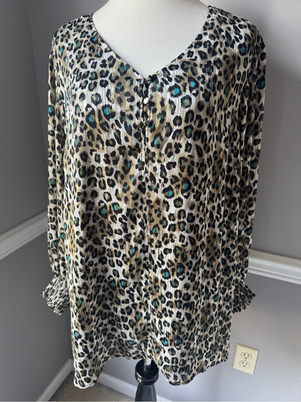 Avenue Leopard-Print Tunic with Teal and Tan Accents